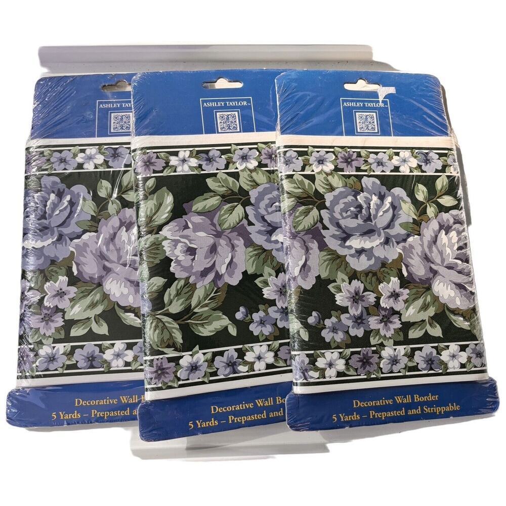 3 NIP Imperial Ashley Taylor Wallpaper Alicia Wall Border Flowers 5 Yds Ea
